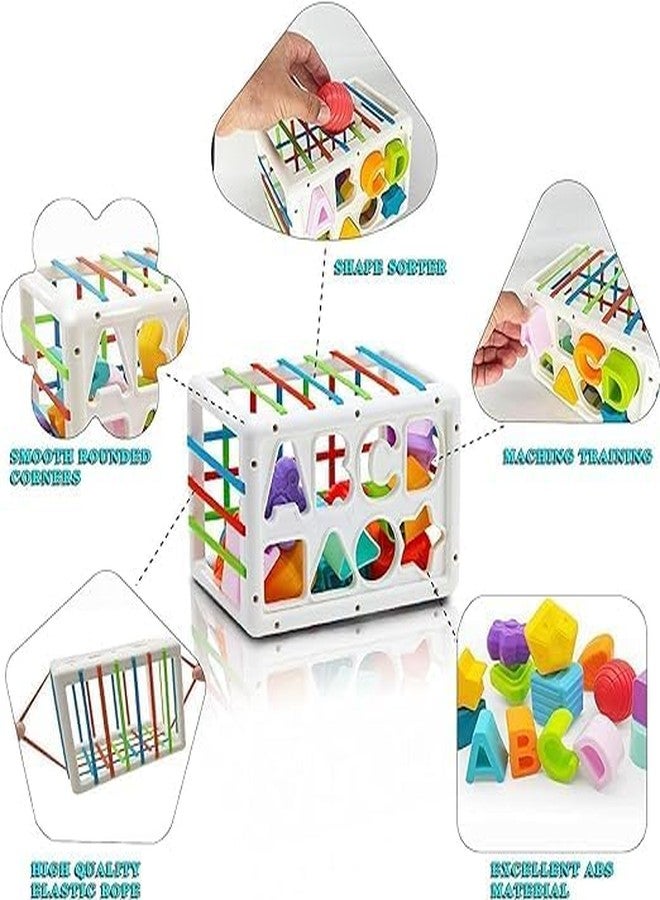 RAHU Baby Shape Sorting Toy, Montessori Sensory Toys with Blocks Colorful Cube and Alphabets, Shape Sorting with Elastic Bands Fine Motor Skill Toy, Preschool Learning Toys - Image 5